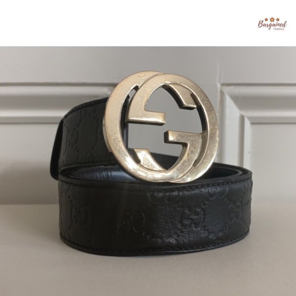 Authentic Gucci Black Guccissima Leather Gold Interlocking G Buckle Belt 80/32 - Picture 12 of 13